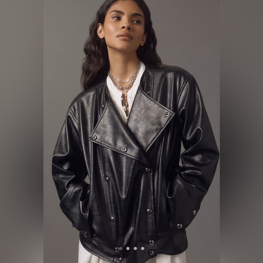 Pilcro Faux Leather Asymmetrical Snap Moto Jacket